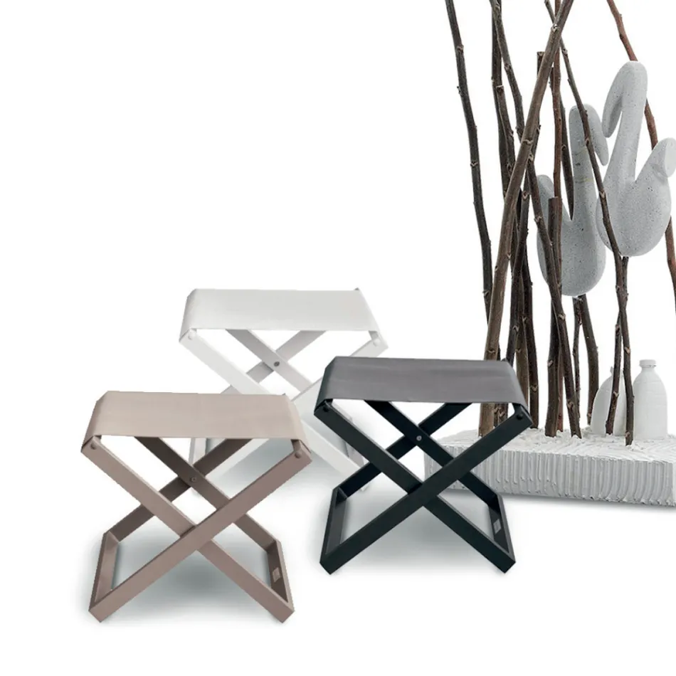 Tabouret d'extérieur en aluminium peint et textilène - Edward Viadurini