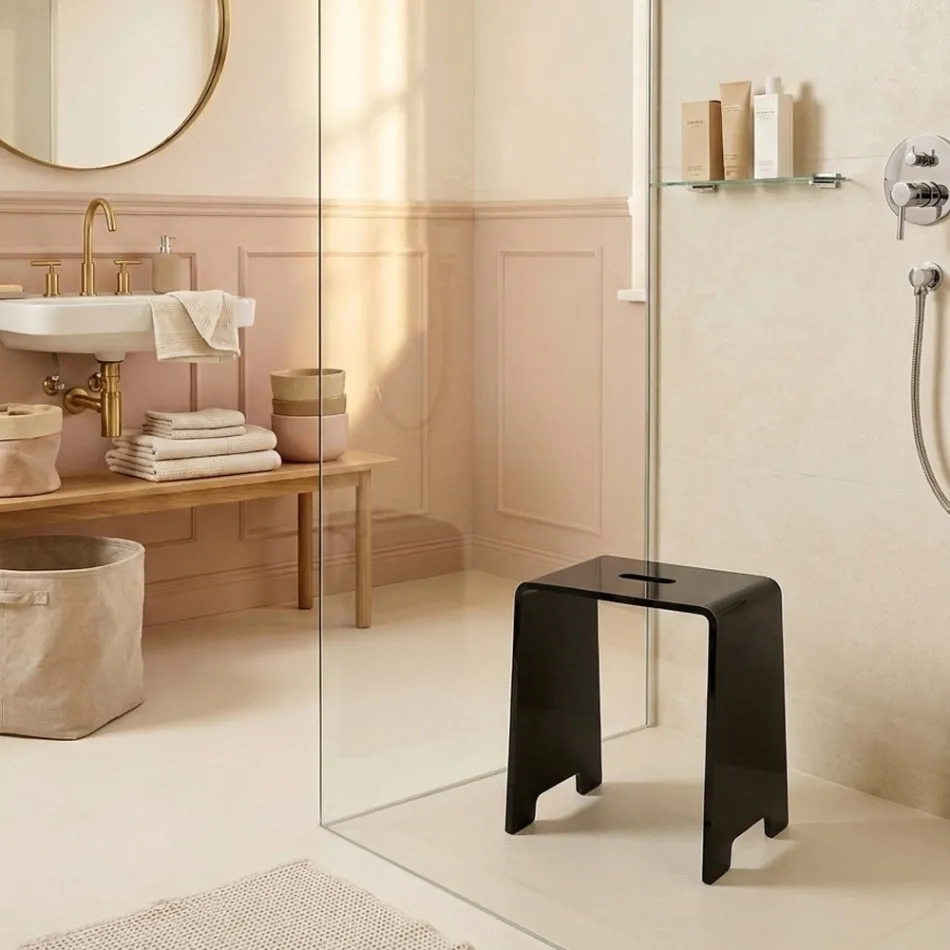Penelope - Tabouret de salle de bain design en plexiglas noir, fabriqué en Italie Viadurini