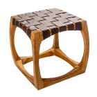 Tabouret de salle de bain design en teck avec assise tissée - Yucca Viadurini