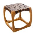 Tabouret de salle de bain design en teck avec assise tissée - Yucca
