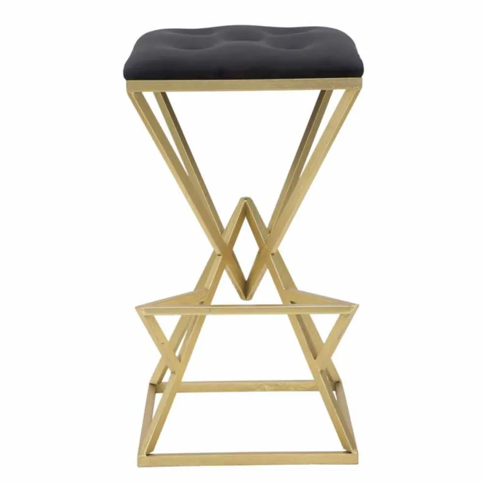 Tabouret de Bar Design Carré Haut en Fer et Tissu - Sillie Viadurini