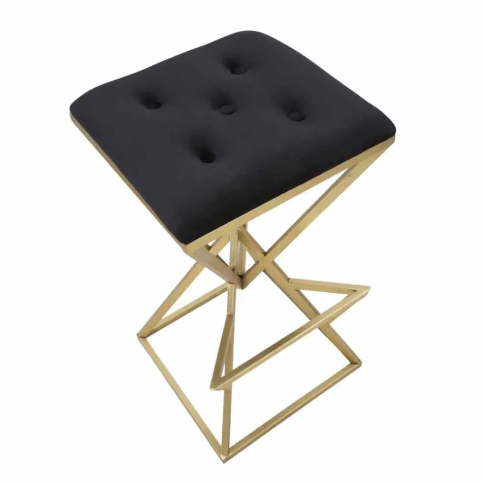Tabouret de Bar Design Carré Haut en Fer et Tissu - Sillie Viadurini