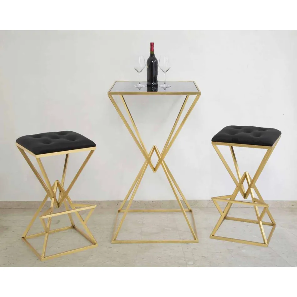 Tabouret de Bar Design Carré Haut en Fer et Tissu - Sillie Viadurini
