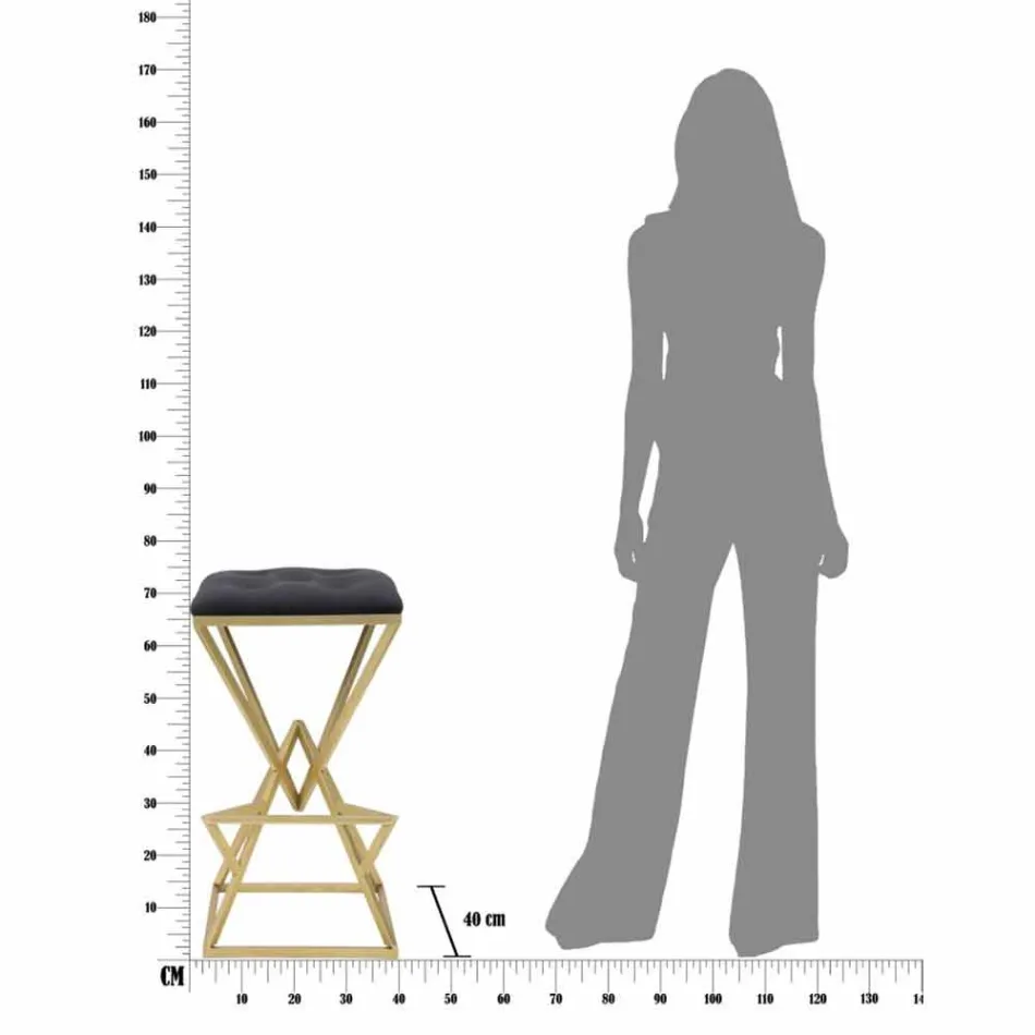 Tabouret de Bar Design Carré Haut en Fer et Tissu - Sillie Viadurini