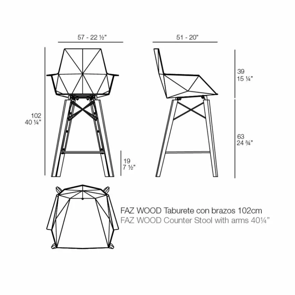 Tabouret de cuisine avec accoudoirs en bois et plastique - Faz Wood - Vondom Viadurini