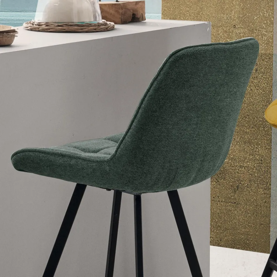 Tabouret de Cuisine Rembourré avec Structure en Métal 2 Pièces - Raggia Viadurini