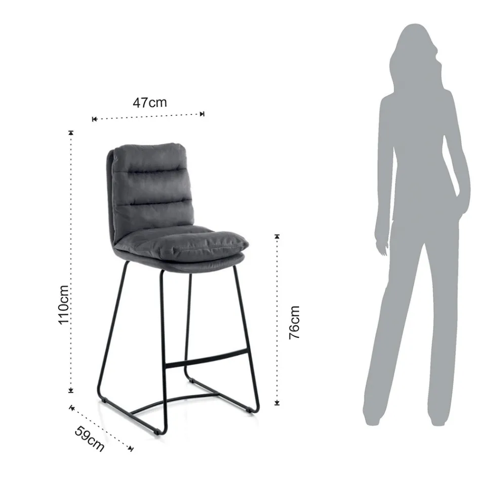 Tabouret de Cuisine en Microfibre Effet Velours Gris 2 Pièces - Fortaleza Viadurini