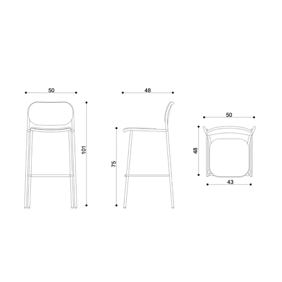 Tabouret de Cuisine en Tissu et Métal Made in Italy 2 Pièces - Sangria Viadurini