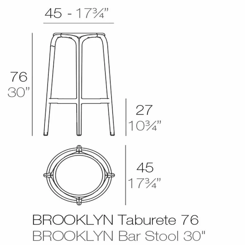 Tabouret d'extérieur Brooklyn by Vondom en polypropylène, H 76 cm Viadurini