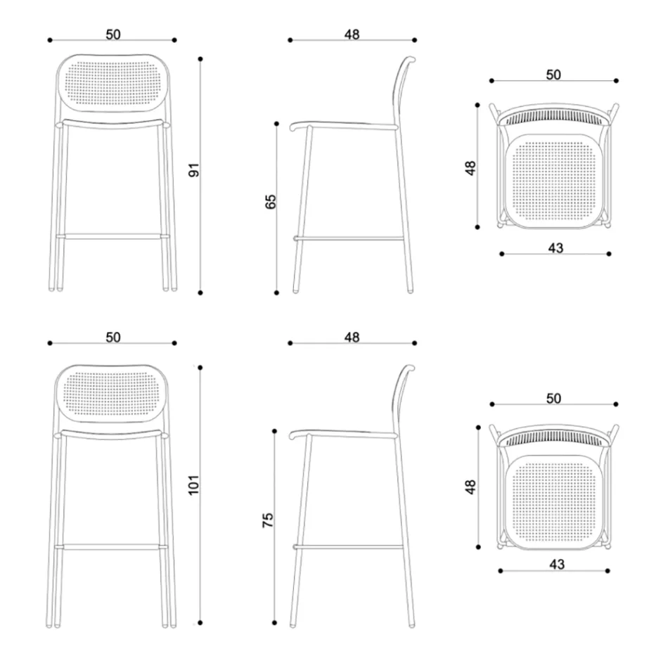Tabouret d'extérieur empilable en métal fabriqué en Italie 2 pièces - Synergy Viadurini