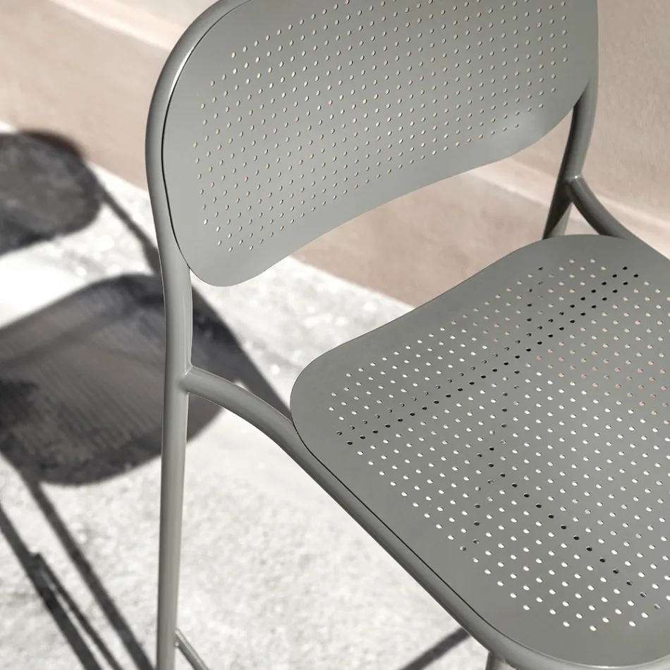 Tabouret d'extérieur empilable en métal fabriqué en Italie 2 pièces - Synergy Viadurini