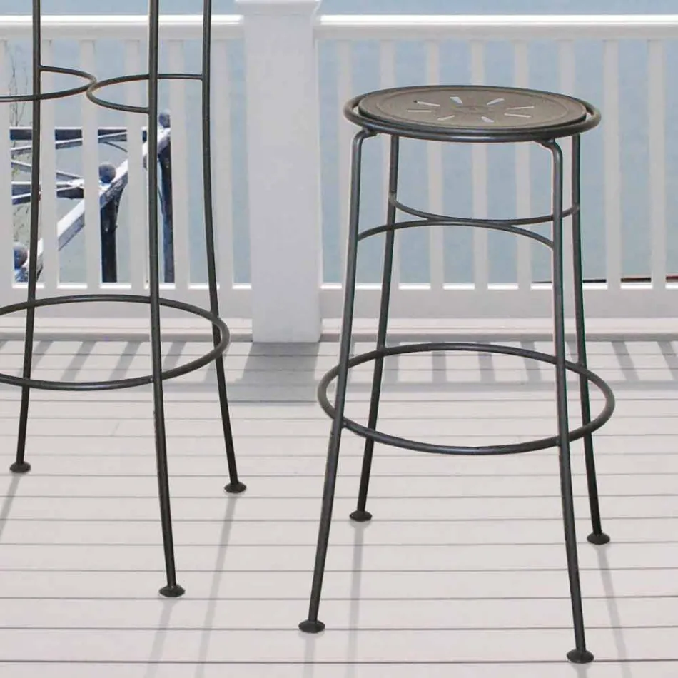 Tabouret de jardin en fer fait main avec repose-pieds Made in Italy - Sireo Viadurini