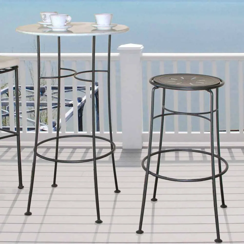 Tabouret de jardin en fer fait main avec repose-pieds Made in Italy - Sireo Viadurini