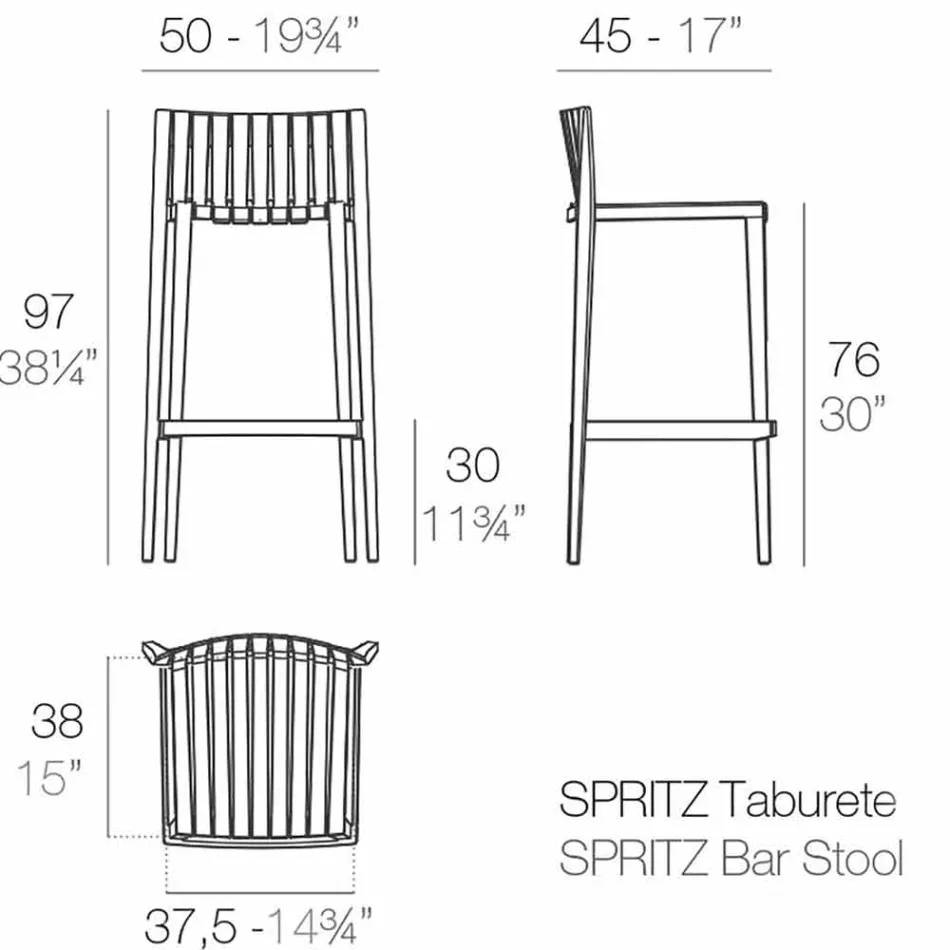 Vondom Spritz tabouret de jardin empilable H 97 cm en polypropylène Viadurini