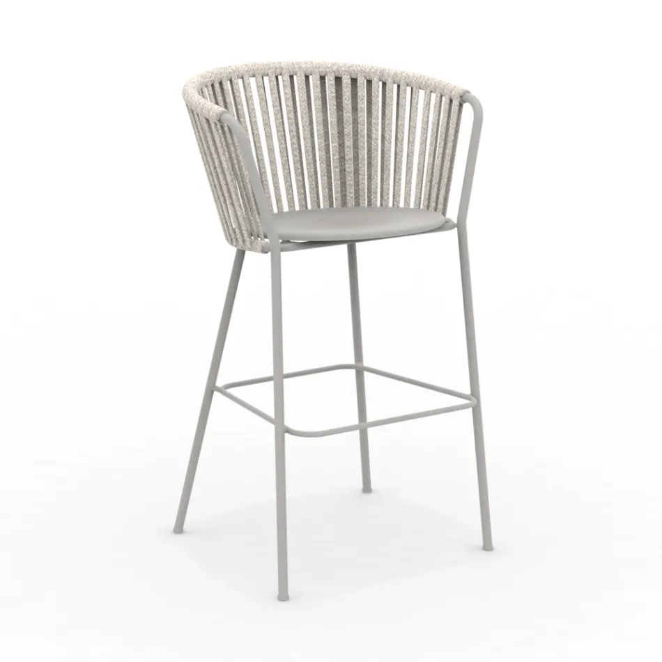 Tabouret de jardin en acier inoxydable et dossier en corde - Luxura Viadurini