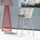 Tabouret de jardin en acier inoxydable et dossier en corde - Luxura Viadurini