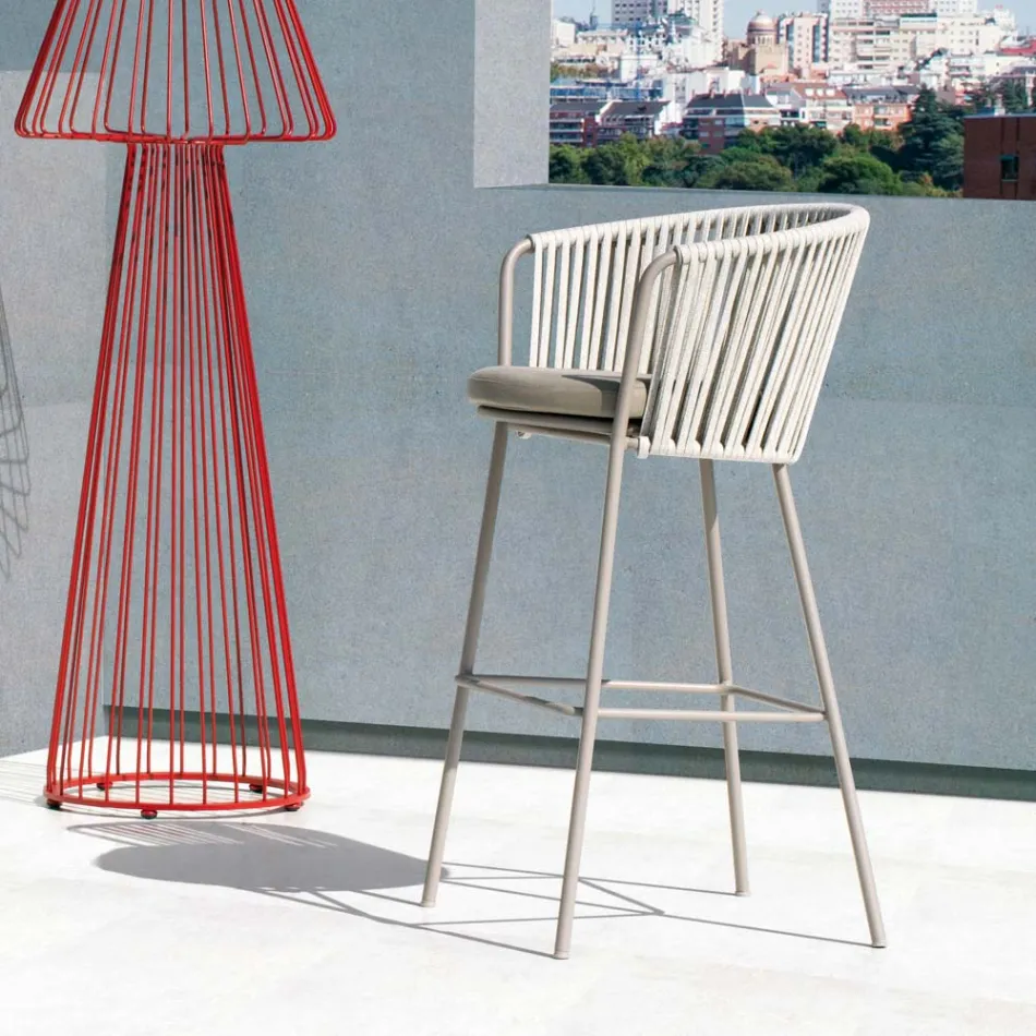 Tabouret de jardin en acier inoxydable et dossier en corde - Luxura Viadurini