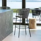 Tabouret de jardin en acier inoxydable et dossier en corde - Luxura Viadurini