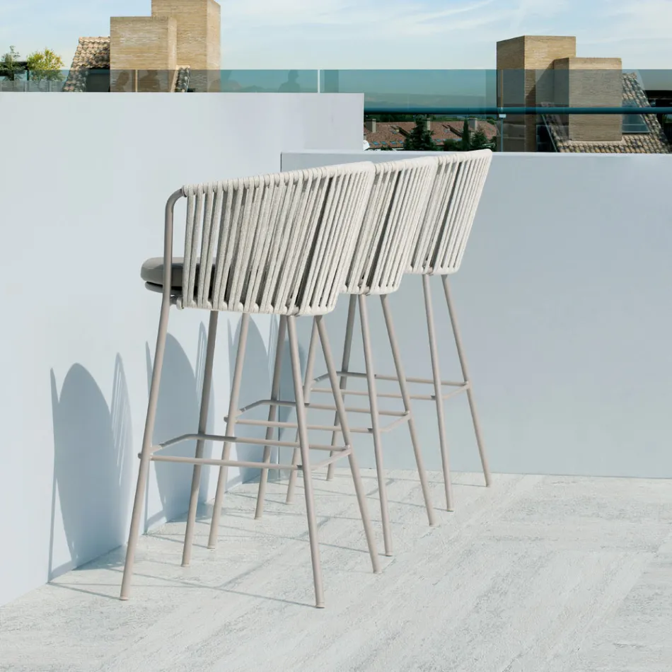 Tabouret de jardin en acier inoxydable et dossier en corde - Luxura Viadurini