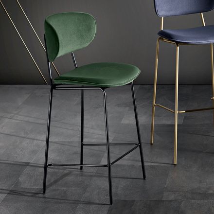 Tabouret de salle à manger en tissu de 2 finitions différentes fabriqué en Italie - Sanemi Viadurini