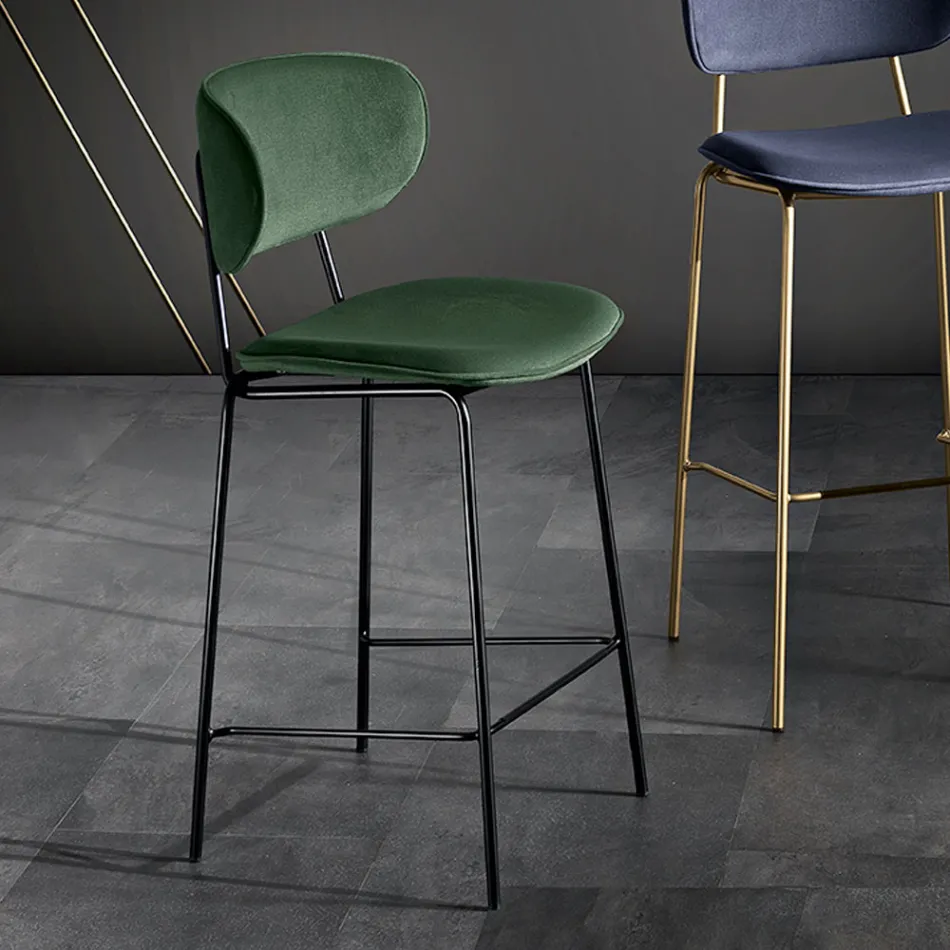 Tabouret de salle à manger en tissu de 2 finitions différentes fabriqué en Italie - Sanemi Viadurini