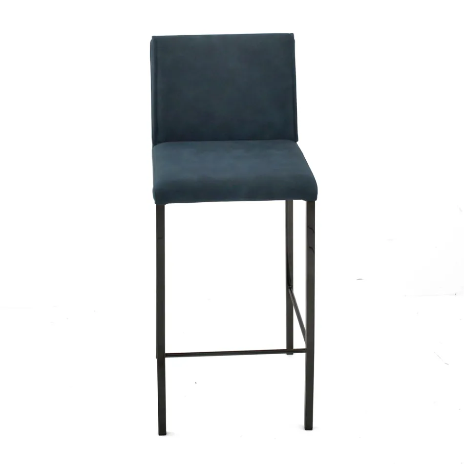 Tabouret de salon en simili cuir et structure en Nikel Made in Italy - Cleto Viadurini