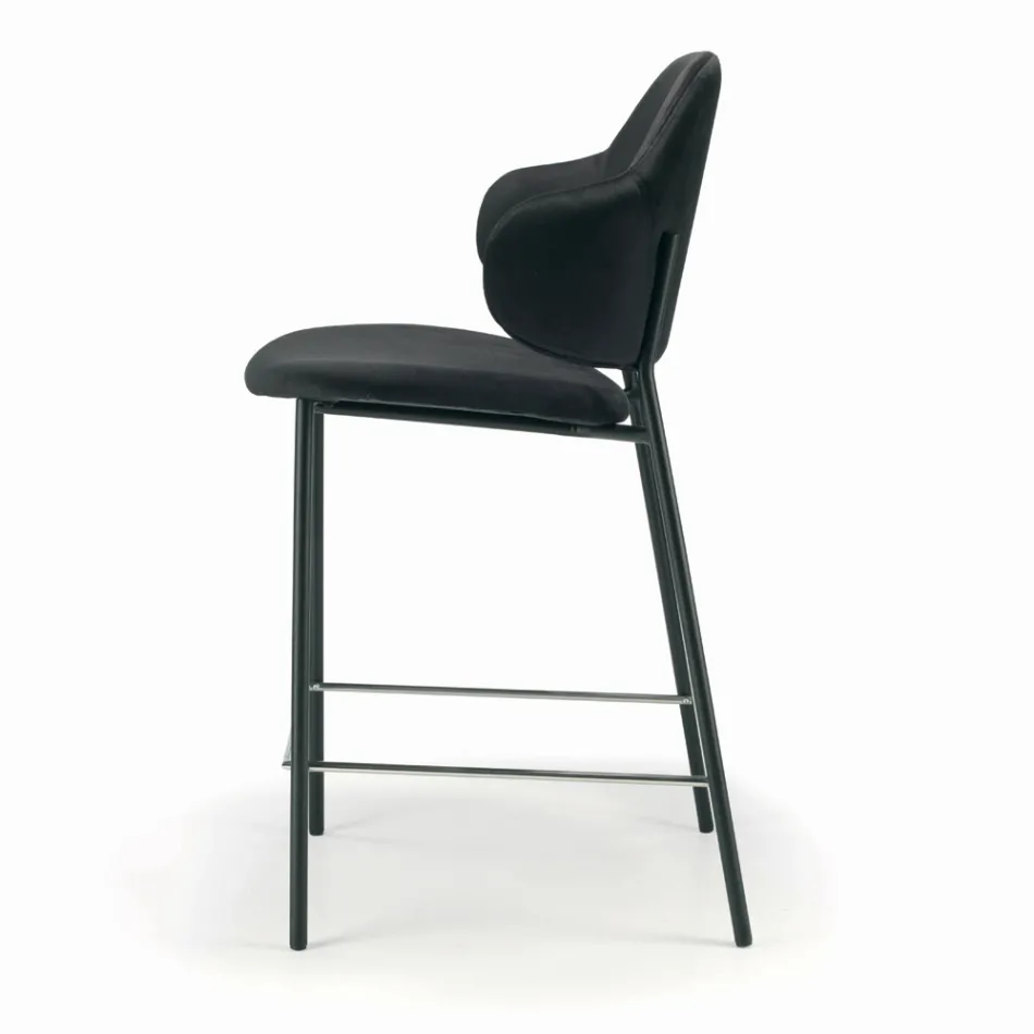 Tabouret de salon en acier et velours fabriqué en Italie - Rimini Viadurini