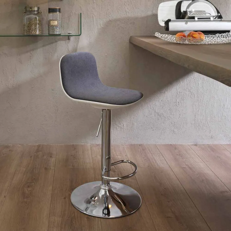 Tabouret design avec vérin à gaz en tissu et métal chromé, 2 pièces - Chrome Viadurini