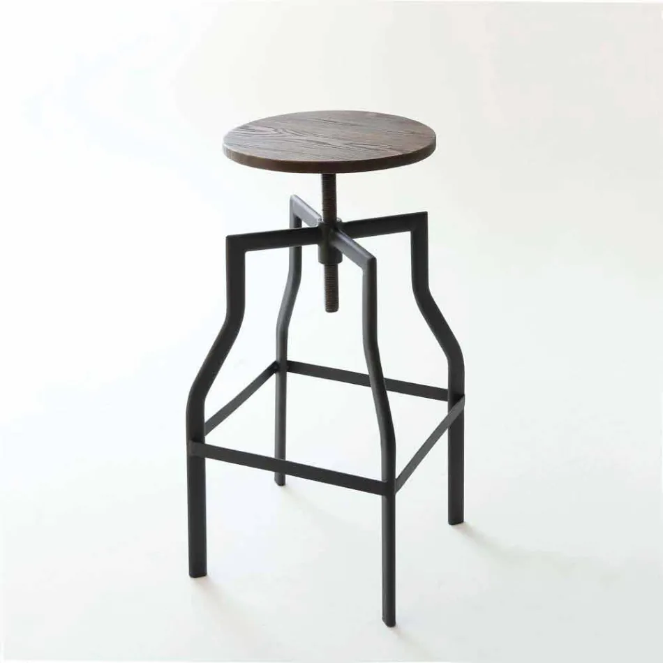 Tabouret design réglable en métal et bois fabriqué en Italie Livourne Viadurini