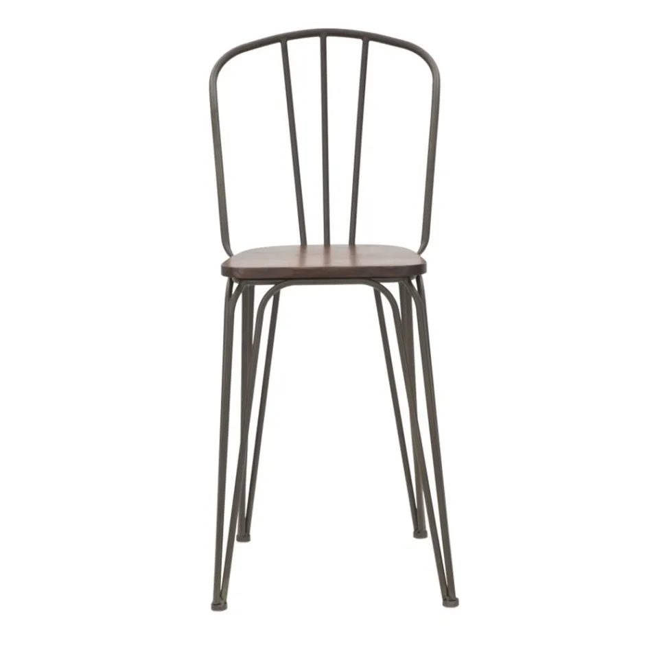 Tabouret design moderne de style industriel en fer et bois, 2 pièces - Erika Viadurini