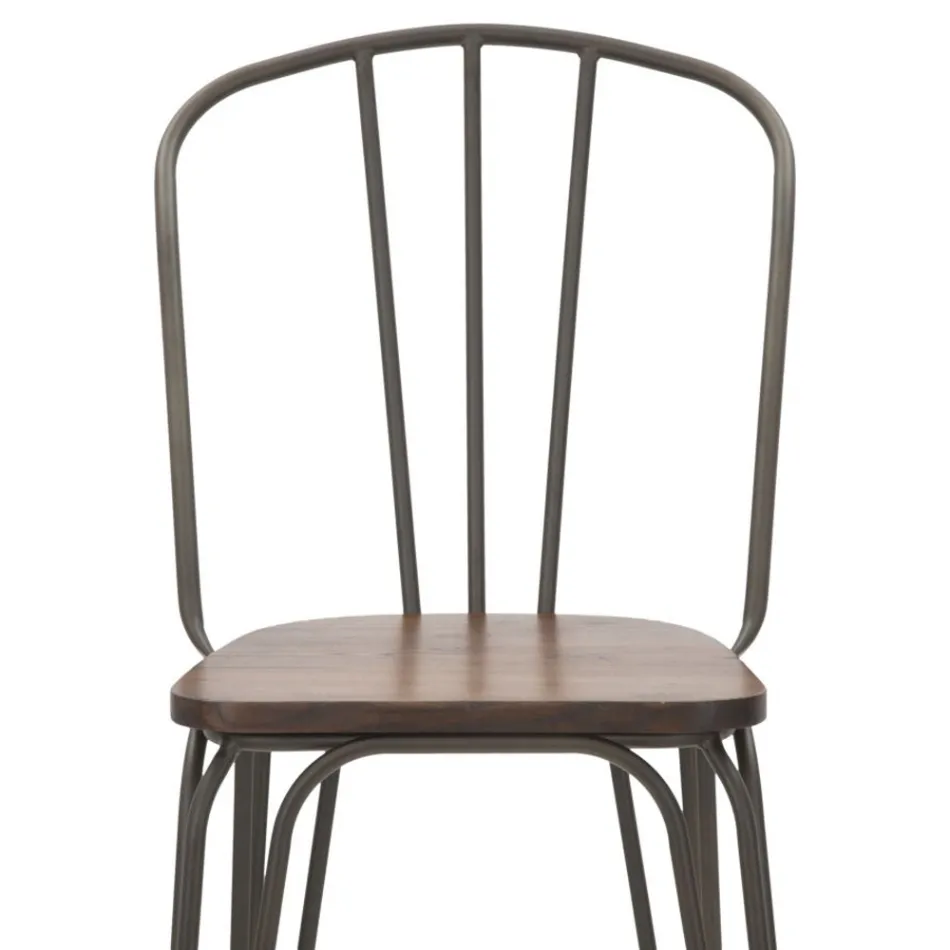 Tabouret design moderne de style industriel en fer et bois, 2 pièces - Erika Viadurini