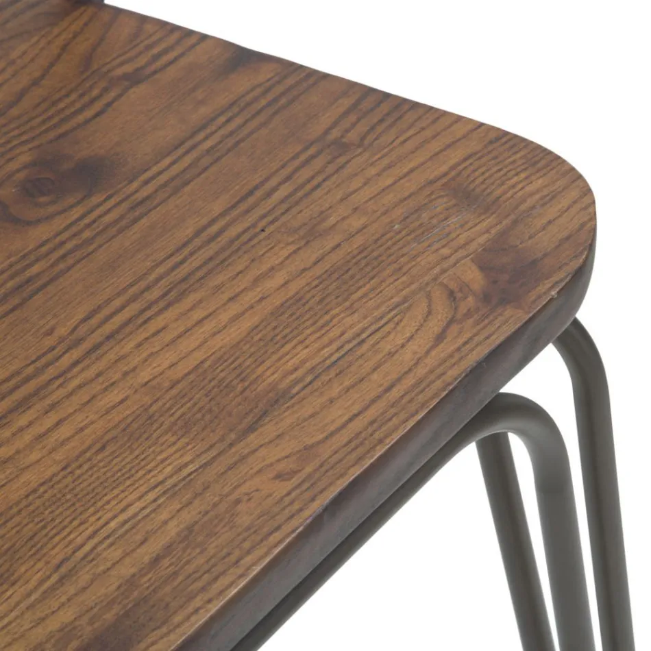 Tabouret design moderne de style industriel en fer et bois, 2 pièces - Erika Viadurini