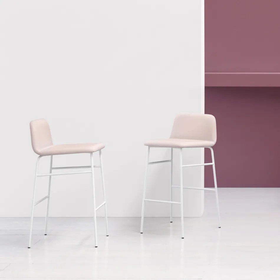 Tabouret de luxe recouvert de tissu avec base en métal fabriqué en Italie - Molde Viadurini