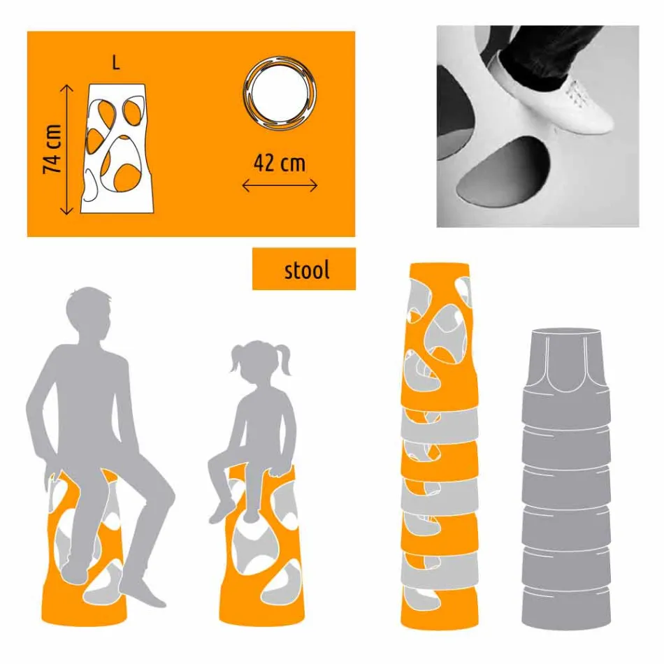 Tabouret Empilable Extérieur ou Intérieur Blanc ou Noir 2 Pièces - Liberty by Myyour Viadurini