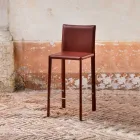 Tabouret de cuisine design fixe recouvert de cuir fabriqué en Italie - Tara Viadurini