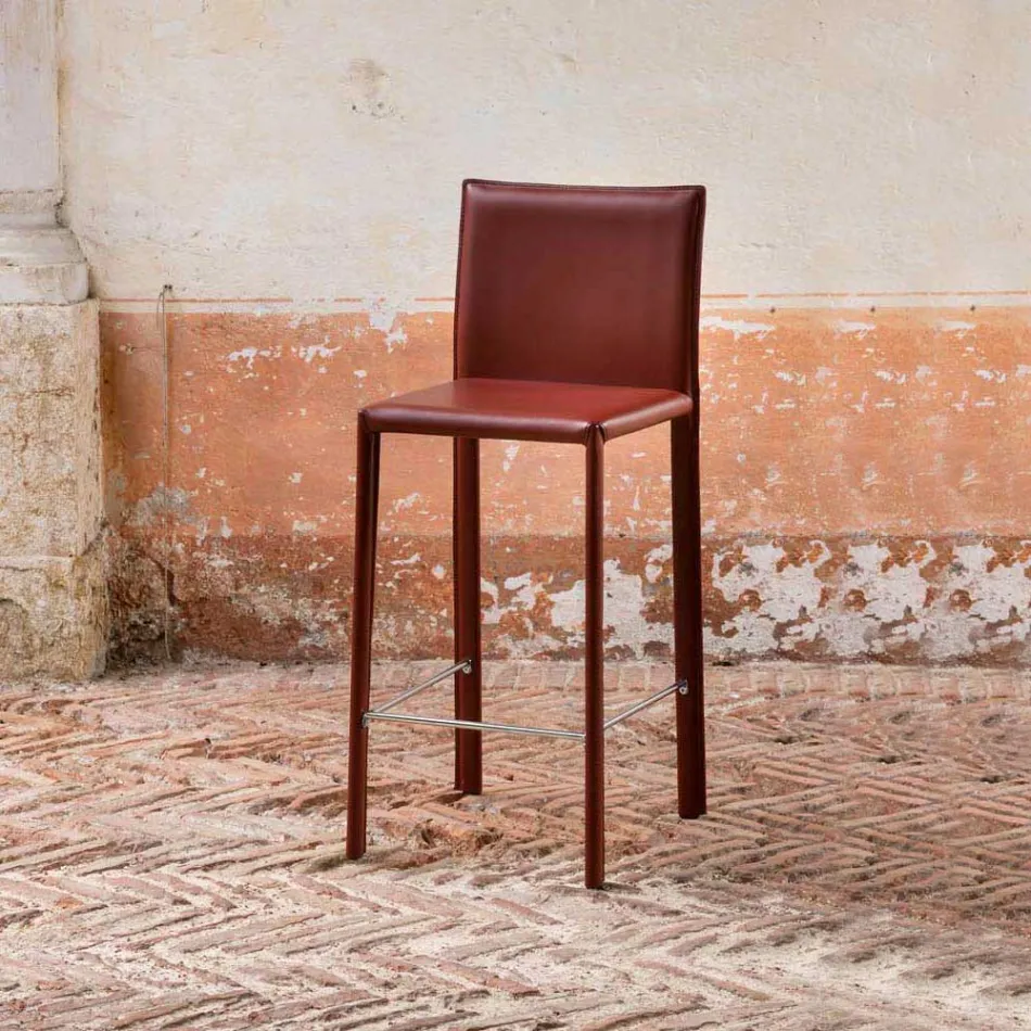 Tabouret de cuisine design fixe recouvert de cuir fabriqué en Italie - Tara Viadurini