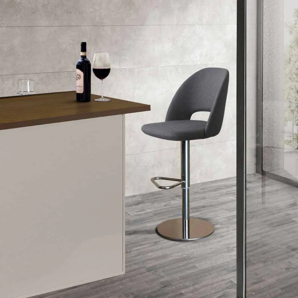 Tabouret Pivotant en Tissu et Acier avec Ascenseur à Gaz Fabriqué en Italie - Marchesi Viadurini