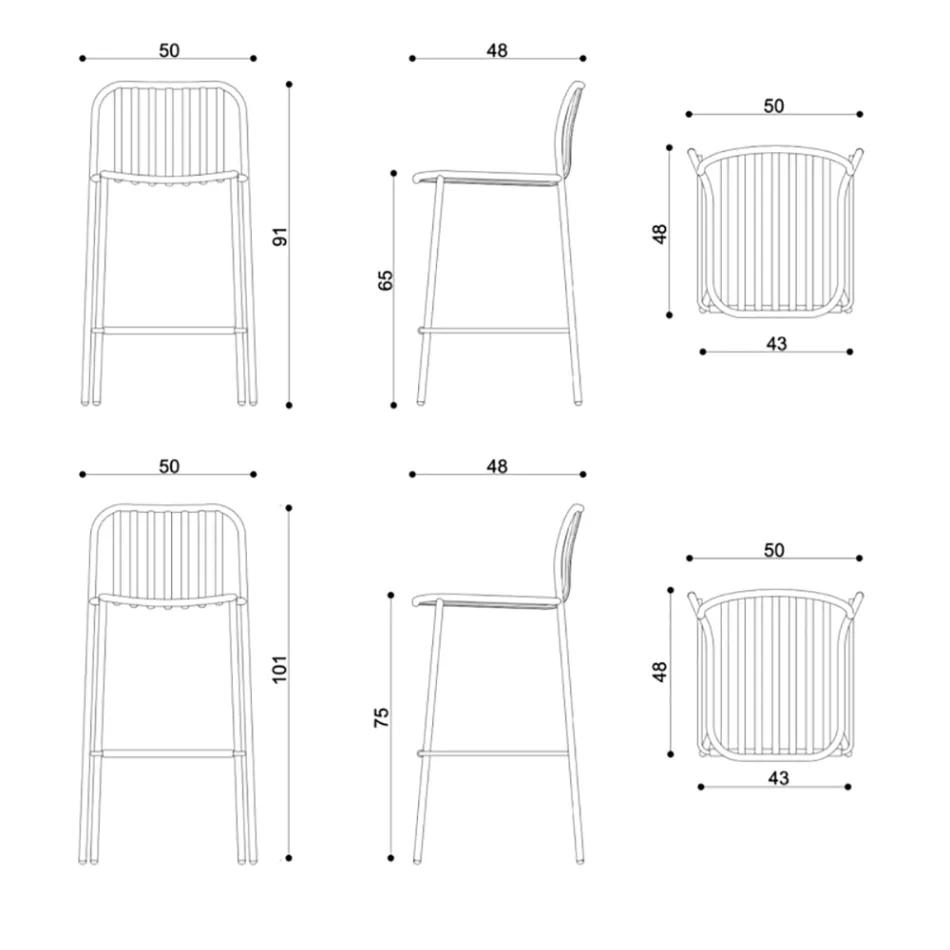 Tabouret d'extérieur empilable en métal fabriqué en Italie 2 pièces - Simply Viadurini