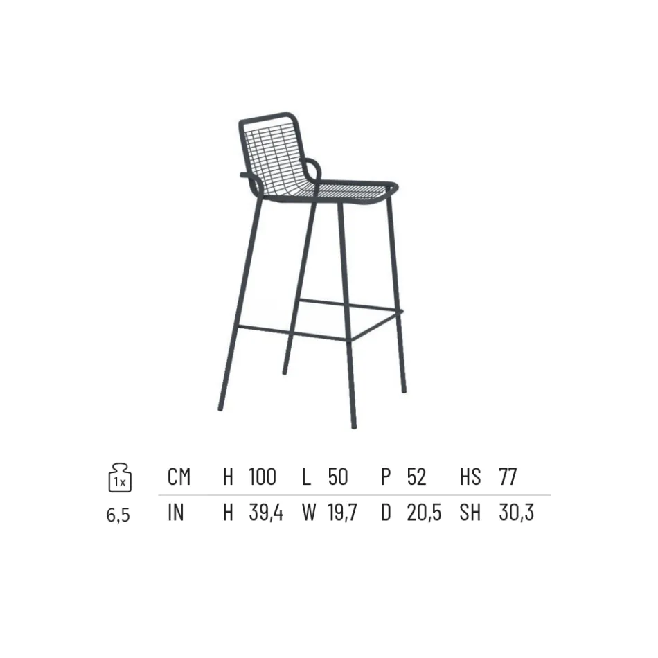 Tabouret d'extérieur empilable en métal Made in Italy 2 pièces - Vikas Viadurini