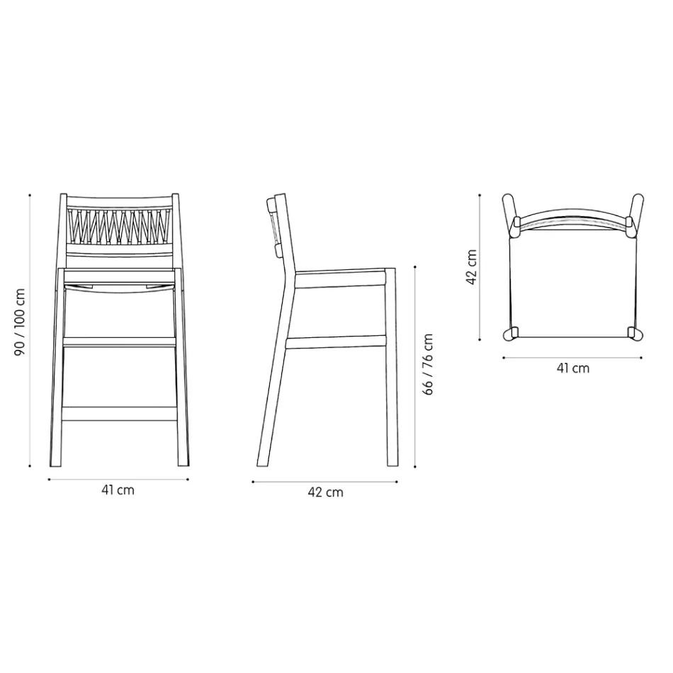 Tabouret en hêtre massif avec tissage de cordes colorées fabriqué en Italie - Nora Viadurini