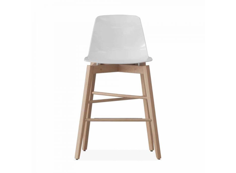 Tabouret en bois de chêne et assise laquée blanche de design moderne - Langoustine Viadurini