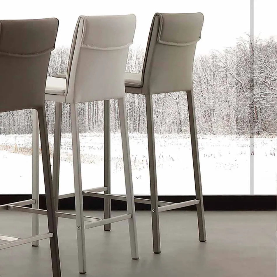 Tabouret moderne en métal et acier et éco-cuir fabriqué en Italie Prato Viadurini