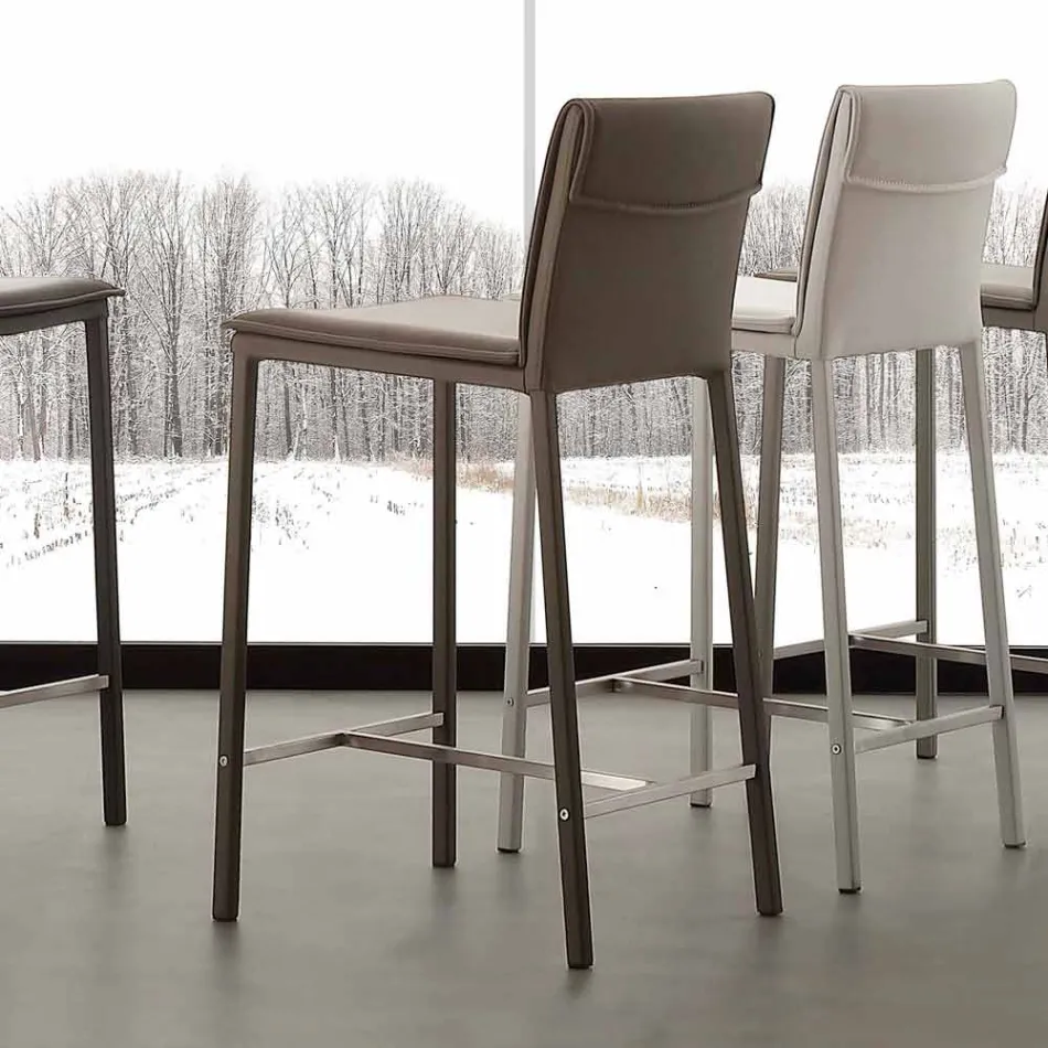 Tabouret moderne en métal et acier et éco-cuir fabriqué en Italie Prato Viadurini