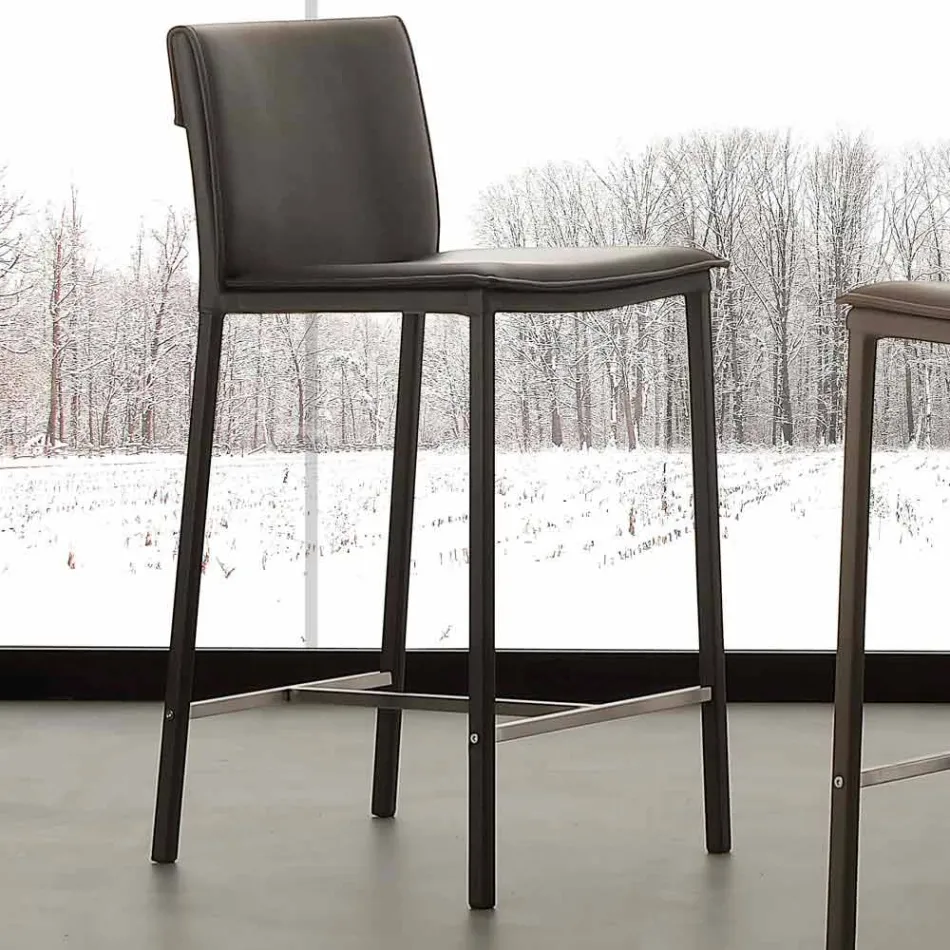Tabouret moderne en métal et acier et éco-cuir fabriqué en Italie Prato Viadurini
