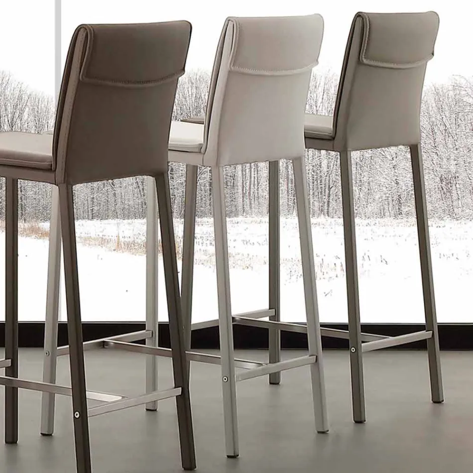 Tabouret moderne en métal et acier et éco-cuir fabriqué en Italie Prato Viadurini