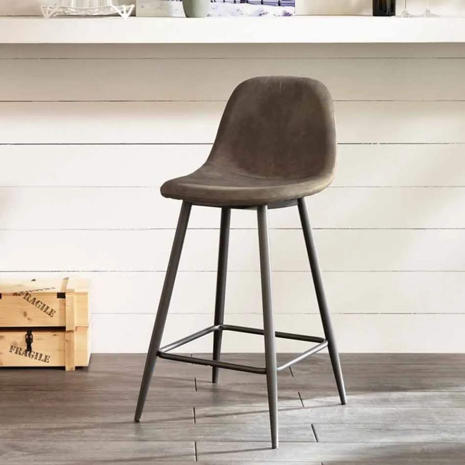 Gino tabouret en similicuir et métal design moderne Viadurini