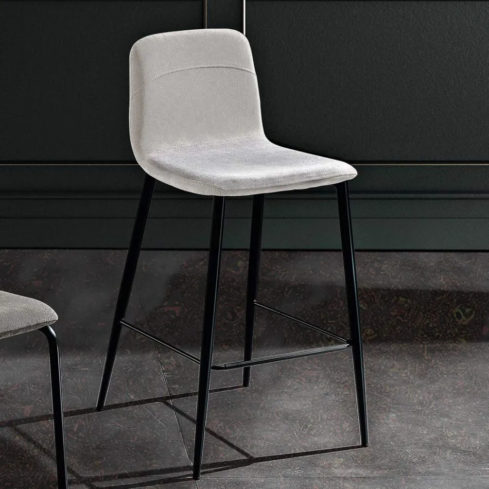 Tabouret en Tissu et Métal Anthracite Design Made in Italy - Nautilus Viadurini