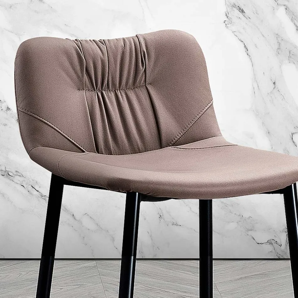 Tabouret en tissu de fibre effet cuir et métal fabriqué en Italie - Gohan Viadurini