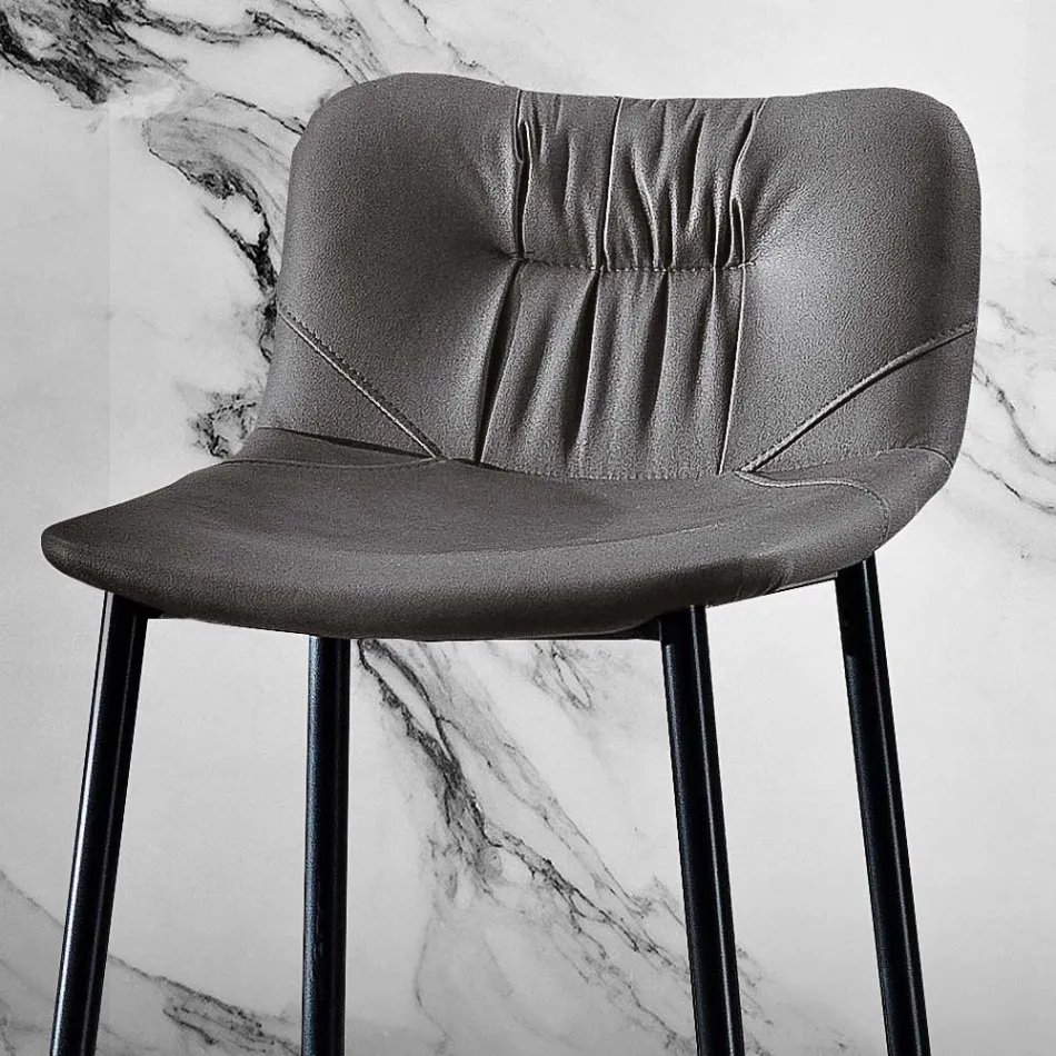 Tabouret en tissu de fibre effet cuir et métal fabriqué en Italie - Gohan Viadurini