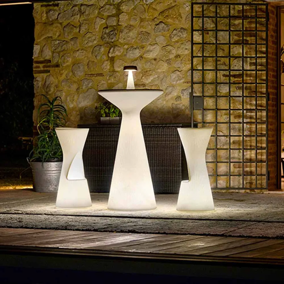 Tabouret d'extérieur lumineux en polyéthylène avec LED Made in Italy - Desmond Viadurini